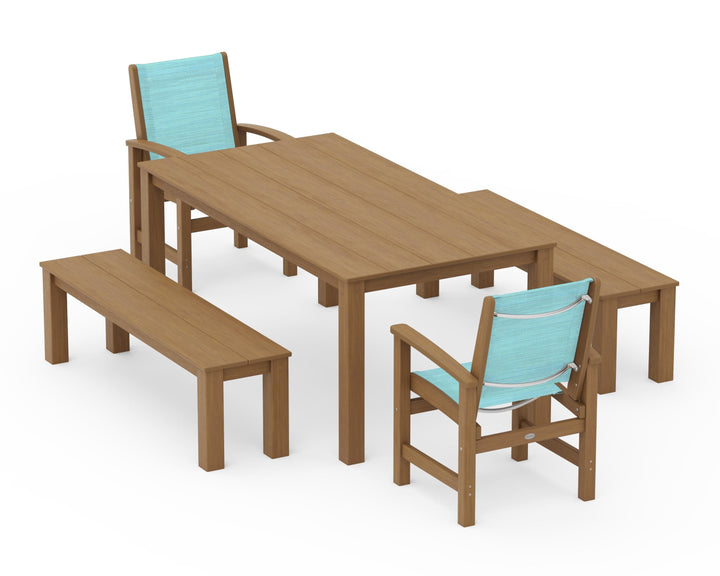 POLYWOOD® Coastal 5-Piece Parsons Dining Set with Benches