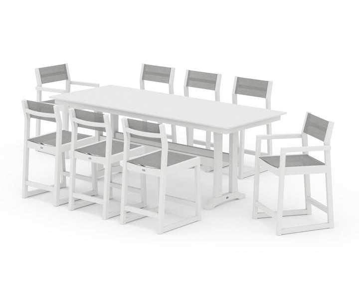 POLYWOOD® EDGE Sling 9-Piece Farmhouse Counter Set with Trestle Legs