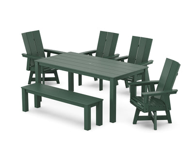 Modern Curveback Adirondack 6-Piece Parsons Swivel Dining Set with Bench