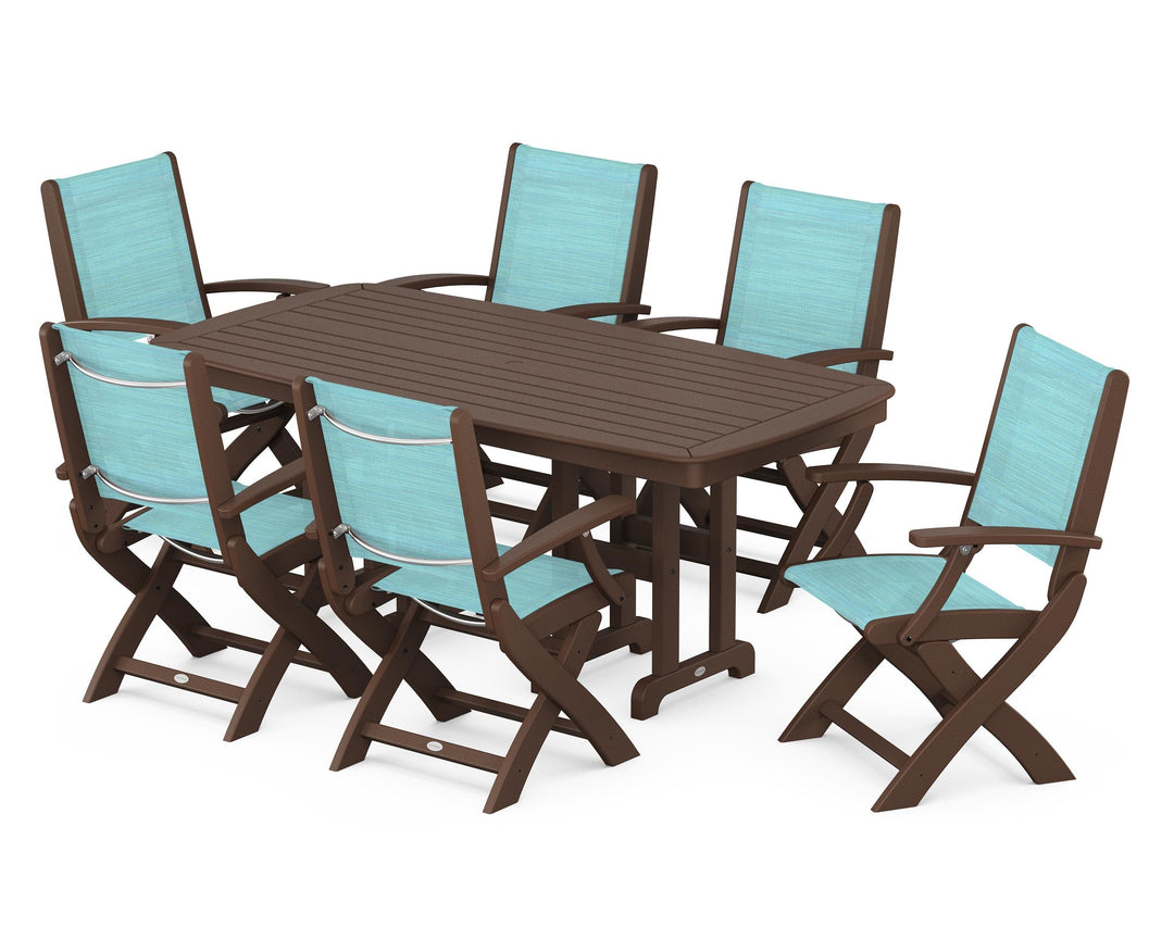 POLYWOOD® Coastal Folding Arm Chair 7-Piece Dining Set