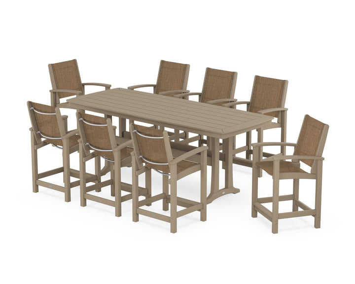POLYWOOD® Coastal 9-Piece Counter Set with Trestle Legs