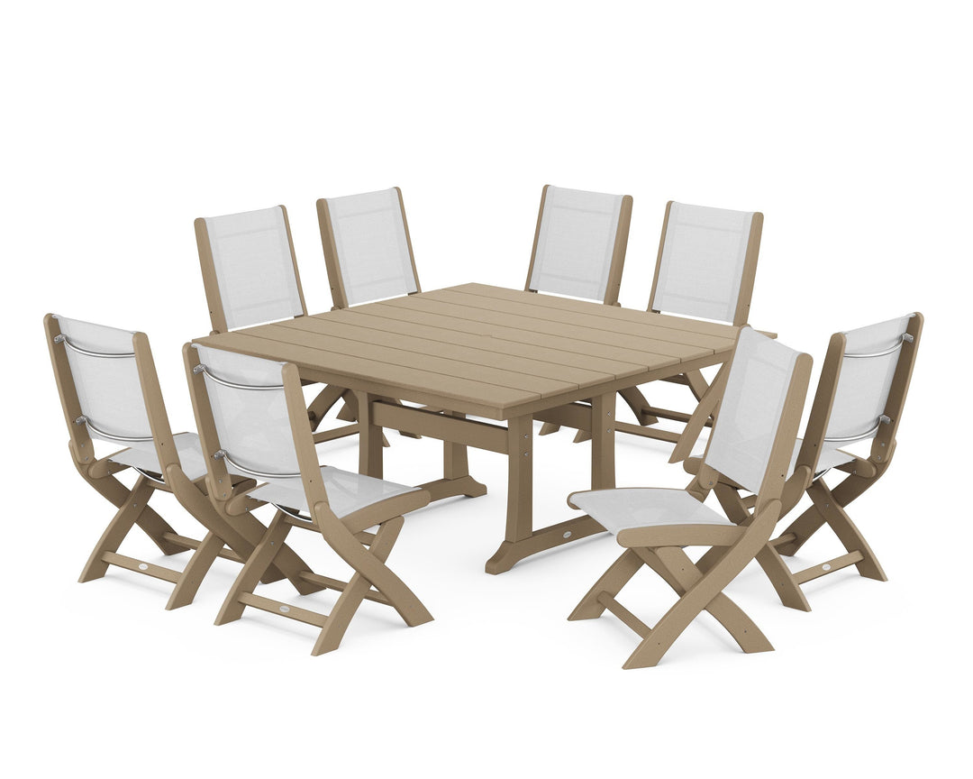 POLYWOOD® Coastal Folding Side Chair 9-Piece Farmhouse Dining Set