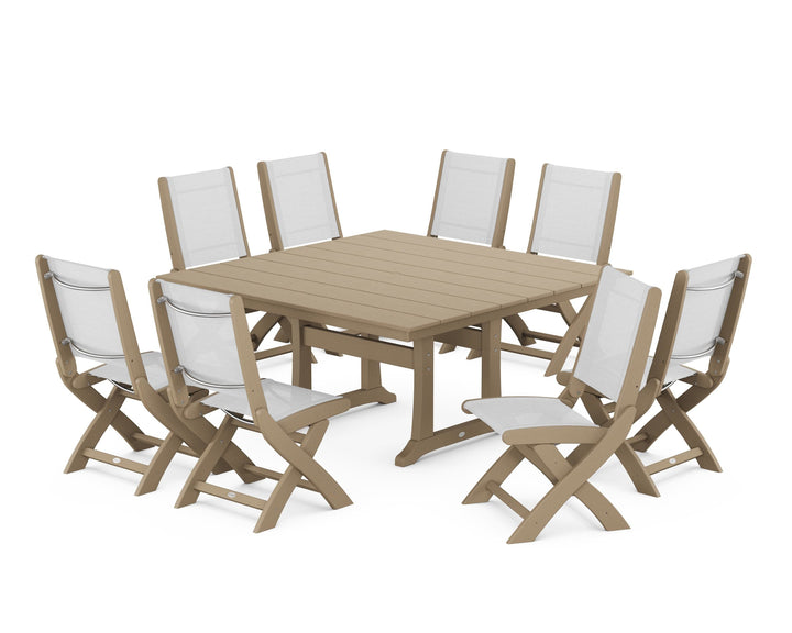 POLYWOOD® Coastal Folding Side Chair 9-Piece Farmhouse Dining Set