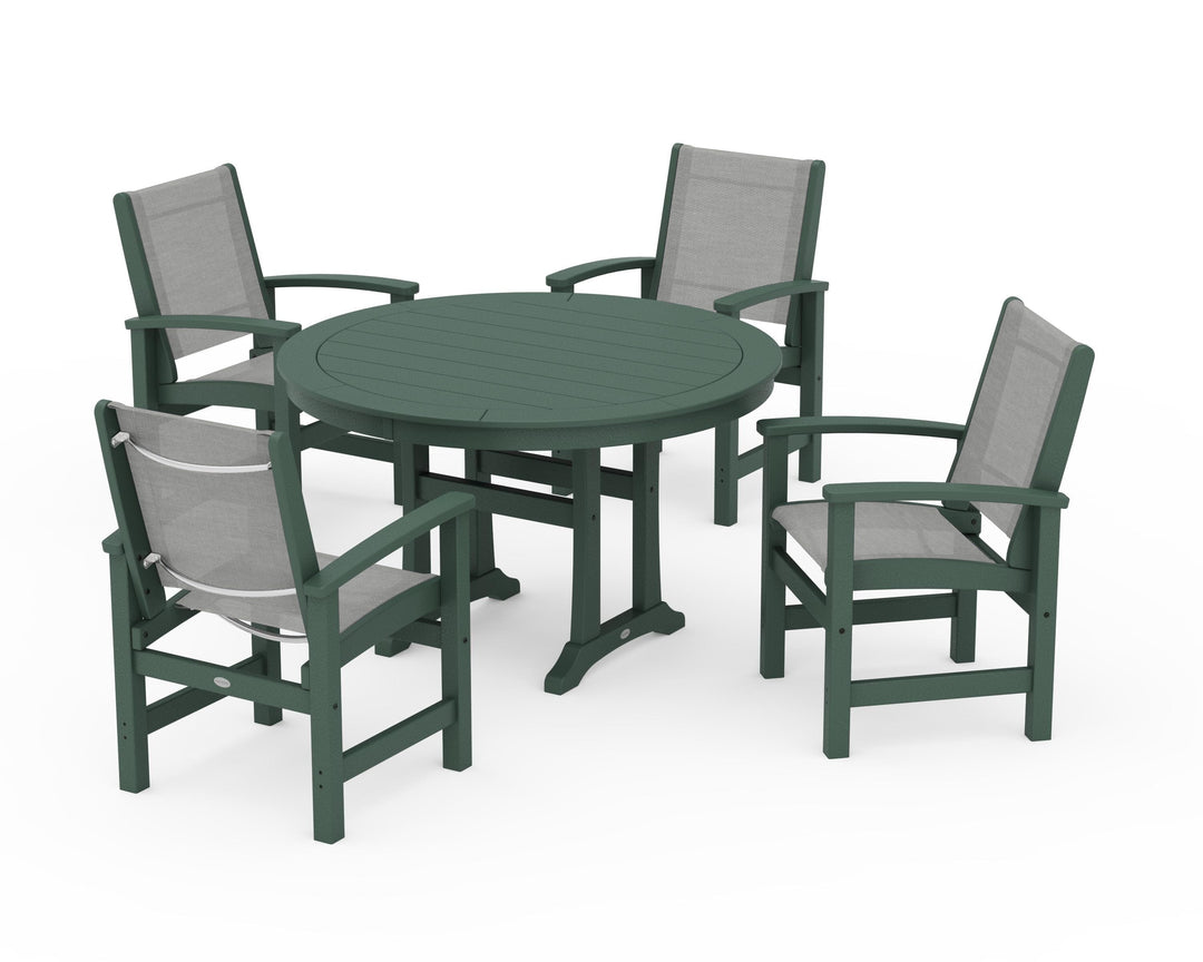 POLYWOOD® Coastal 5-Piece Round Dining Set with Trestle Legs