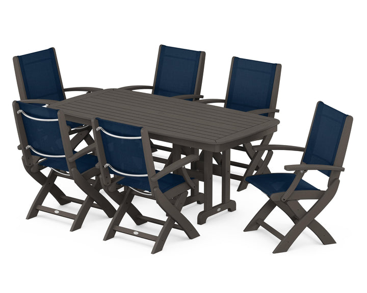 POLYWOOD® Coastal Folding Arm Chair 7-Piece Dining Set