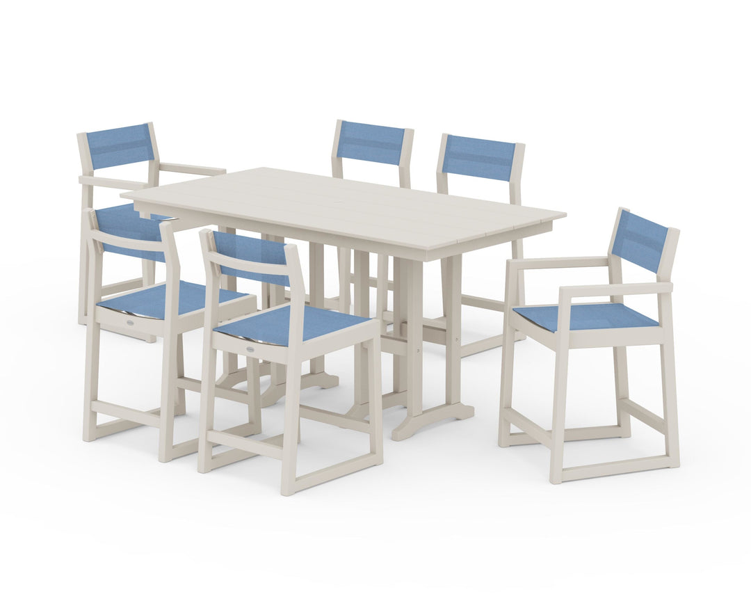 POLYWOOD® EDGE Sling 7-Piece Farmhouse Counter Set with Trestle Legs