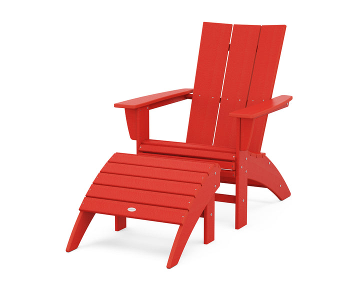 POLYWOOD® Modern Curveback Adirondack Chair 2-Piece Set with Ottoman