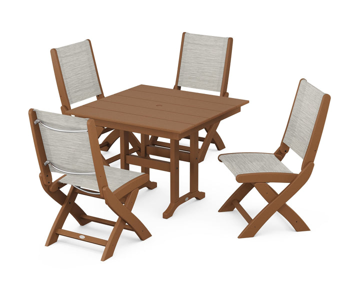 POLYWOOD® Coastal Folding Side Chair 5-Piece Farmhouse Dining Set