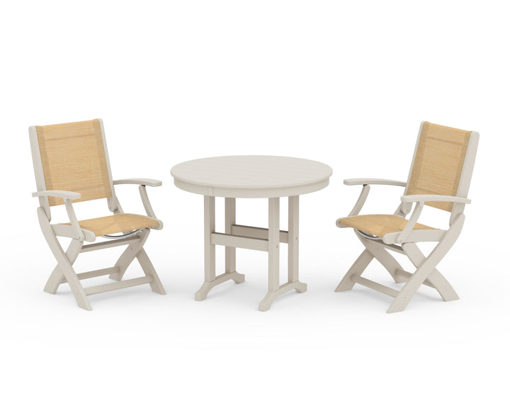 POLYWOOD® Coastal Folding Chair 3-Piece Round Dining Set