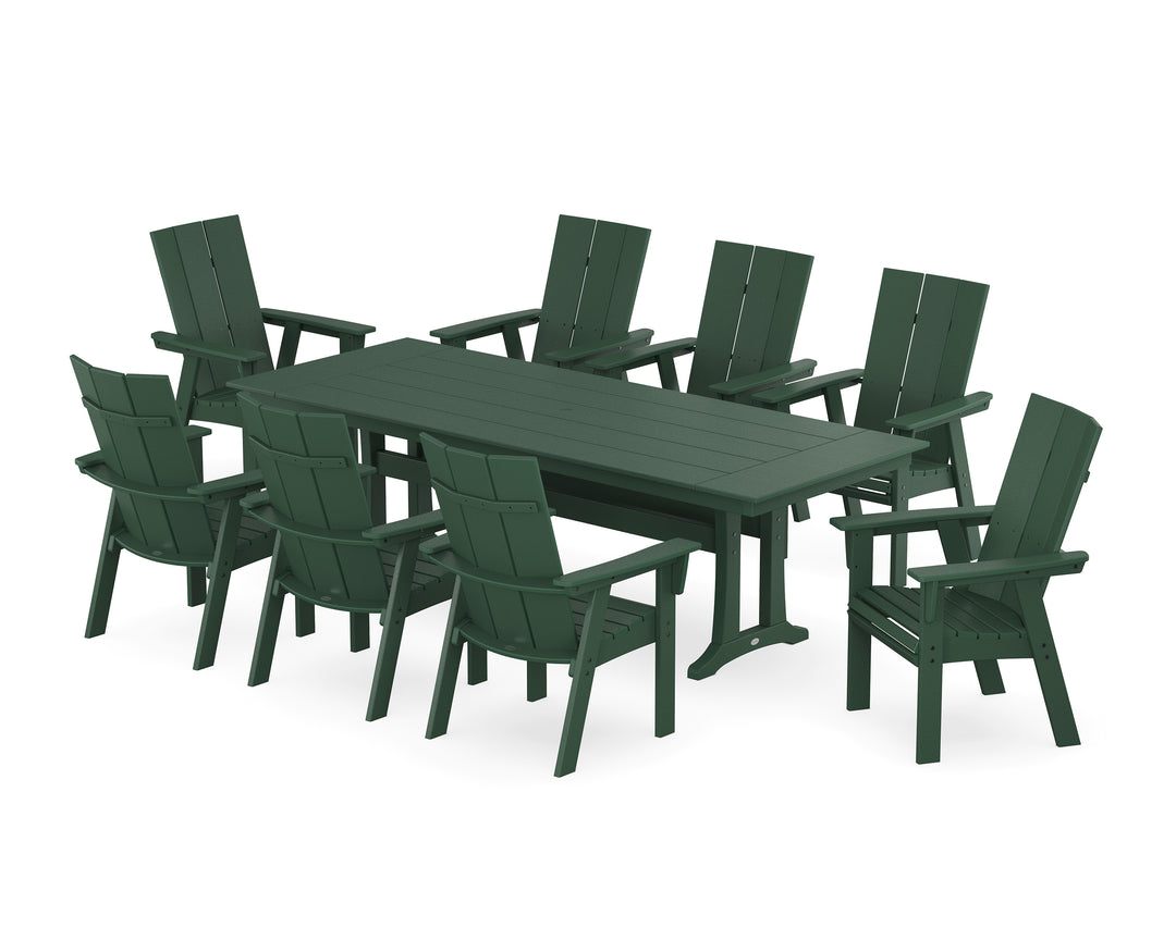 POLYWOOD® Modern Curveback Adirondack 9-Piece Farmhouse Dining Set with Trestle Legs