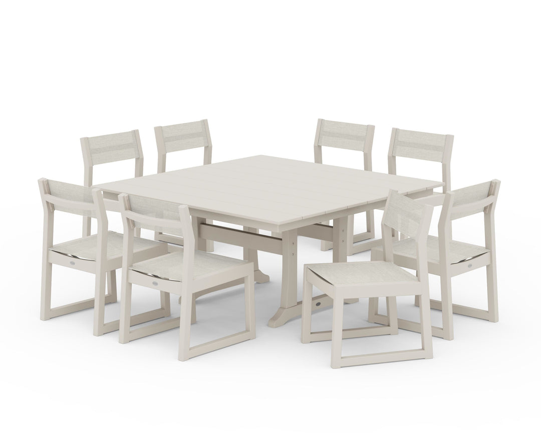 POLYWOOD® EDGE Sling Side Chair 9-Piece Farmhouse Trestle Dining Set