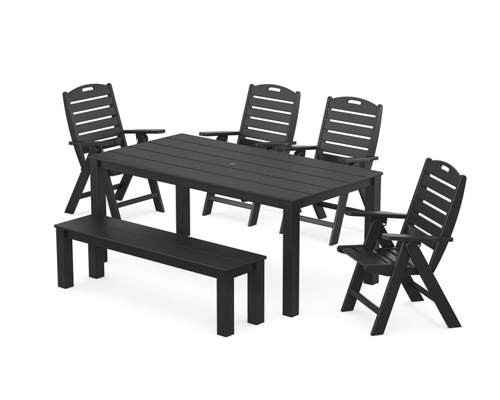 POLYWOOD® Nautical Folding Highback Chair 6-Piece Parsons Dining Set with Bench