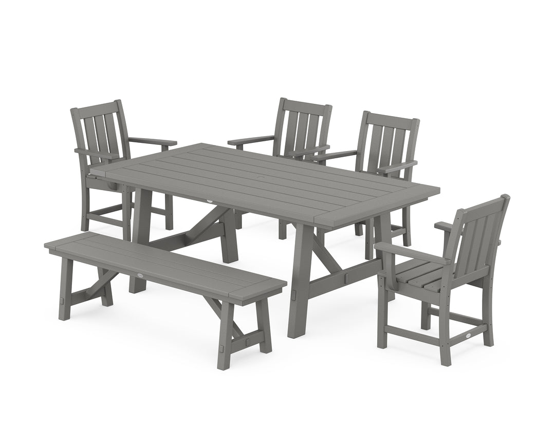 POLYWOOD® Oxford 6-Piece Rustic Farmhouse Dining Set with Bench