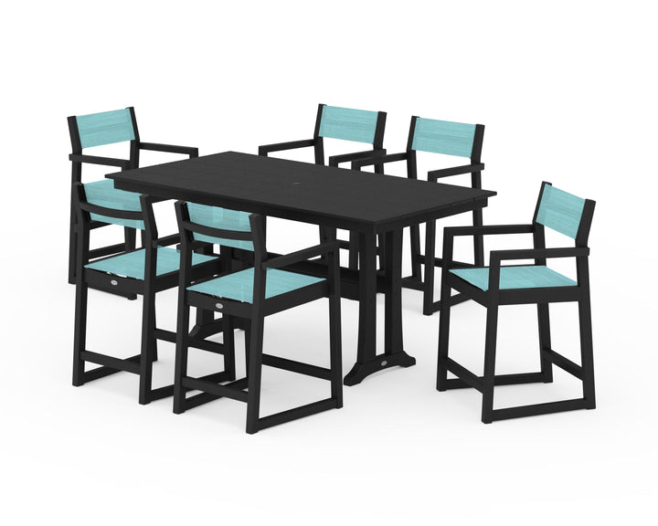 POLYWOOD® EDGE Sling Arm Chair 7-Piece Farmhouse Counter Set with Trestle Legs