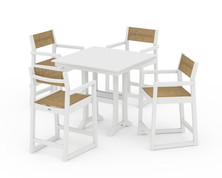 POLYWOOD® EDGE Sling Arm Chair 5-Piece Farmhouse Counter Set with Trestle Legs