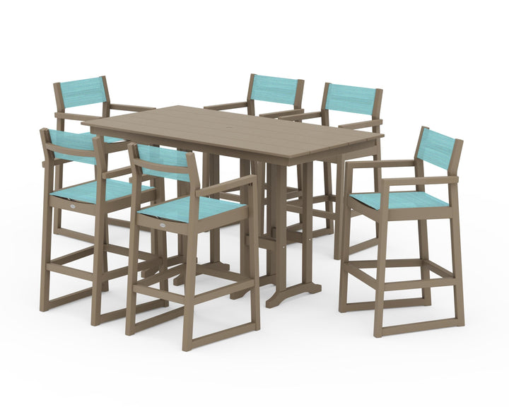 POLYWOOD® EDGE Sling Arm Chair 7-Piece Farmhouse Bar Set