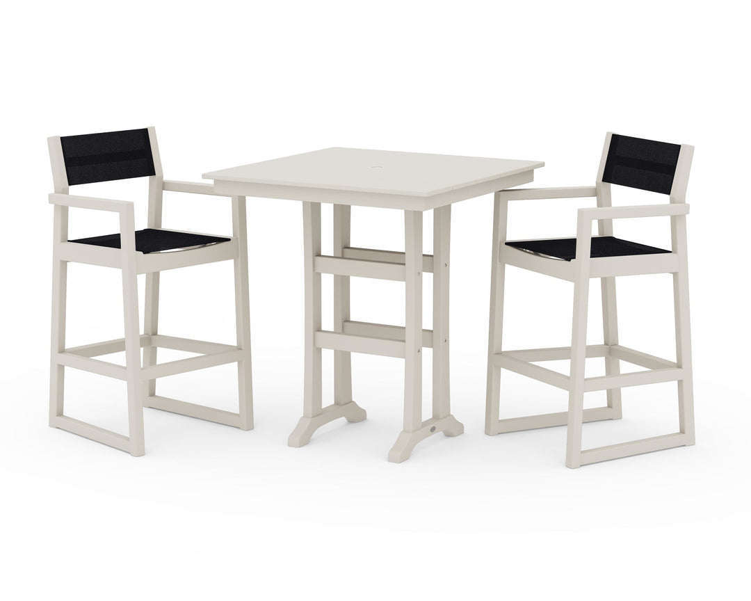 POLYWOOD® EDGE Sling Arm Chair 3-Piece Farmhouse Bar Set with Trestle Legs