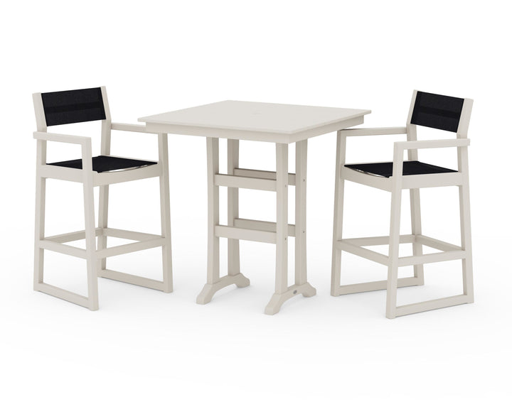 POLYWOOD® EDGE Sling Arm Chair 3-Piece Farmhouse Bar Set with Trestle Legs