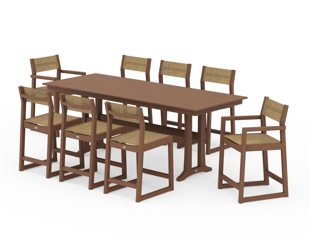 POLYWOOD® EDGE Sling 9-Piece Farmhouse Counter Set with Trestle Legs