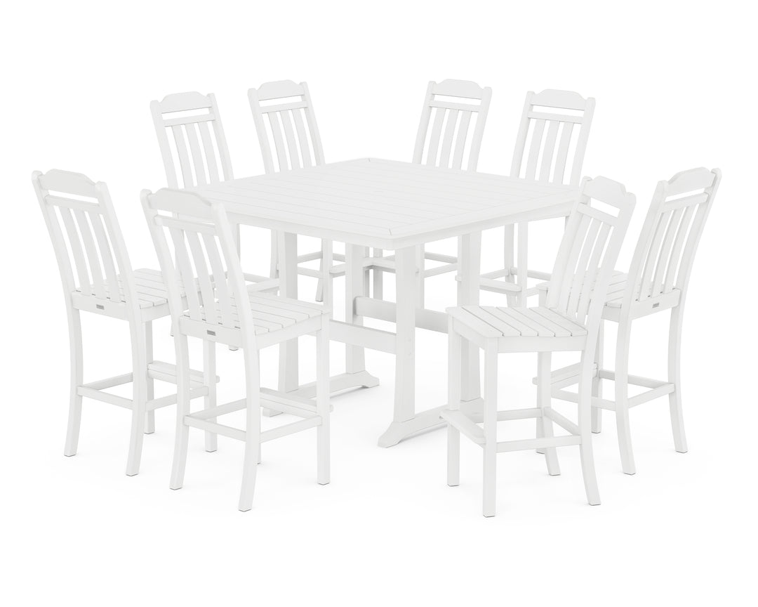 Country Living Cottage 9-Piece Square Side Chair Bar Set with Trestle Legs