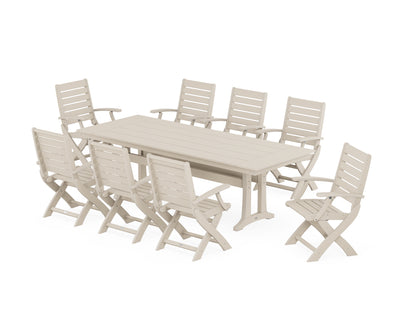 Signature Folding 9-Piece Farmhouse Trestle Dining Set with Trestle Legs