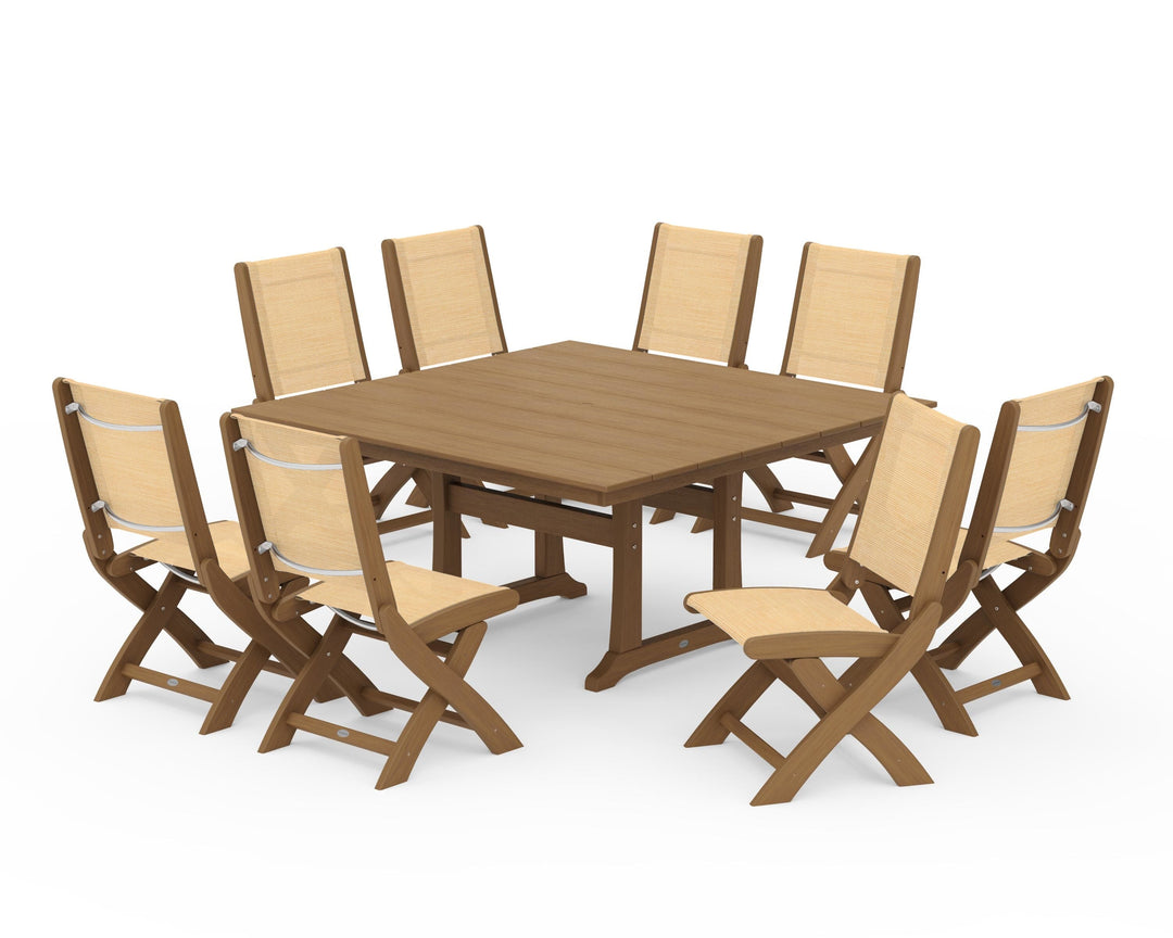 POLYWOOD® Coastal Folding Side Chair 9-Piece Farmhouse Dining Set
