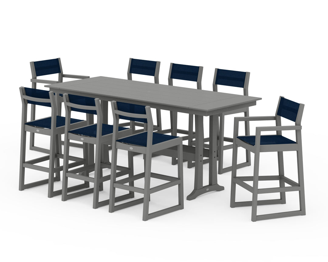 POLYWOOD® EDGE Sling 9-Piece Farmhouse Bar Set with Trestle Legs