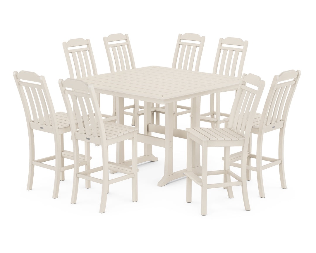 Country Living Cottage 9-Piece Square Side Chair Bar Set with Trestle Legs