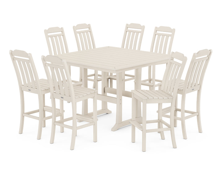 Country Living Cottage 9-Piece Square Side Chair Bar Set with Trestle Legs