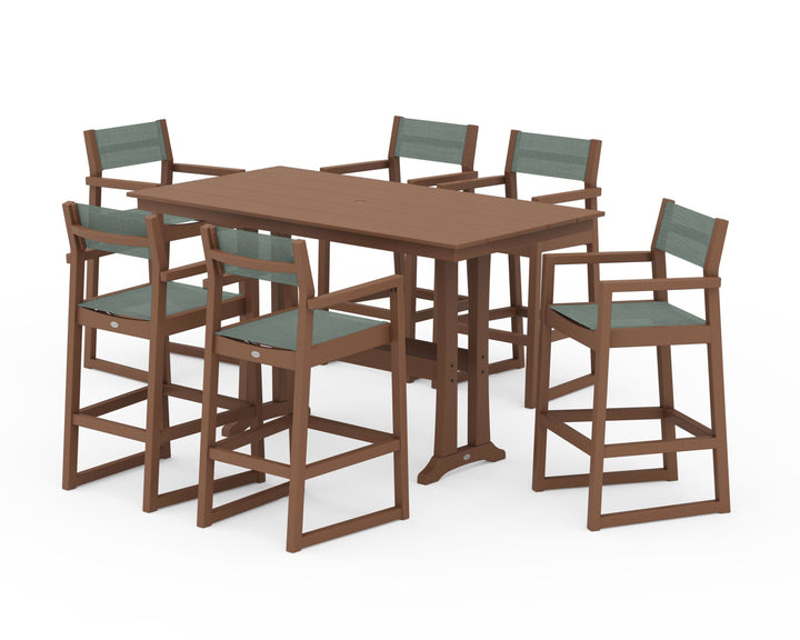 POLYWOOD® EDGE Sling Arm Chair 7-Piece Farmhouse Bar Set with Trestle Legs