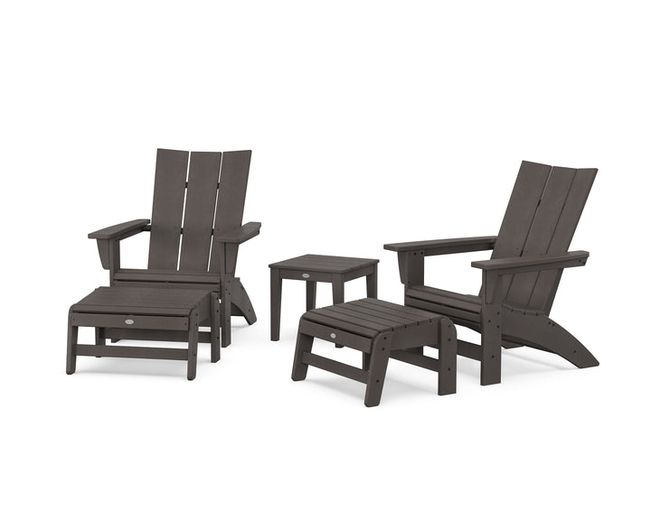 POLYWOOD® 5-Piece Modern Grand Adirondack Set with Ottomans and Side Table