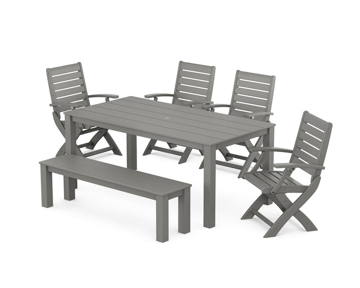 POLYWOOD® Signature Folding Chair 6-Piece Parsons Dining Set with Bench