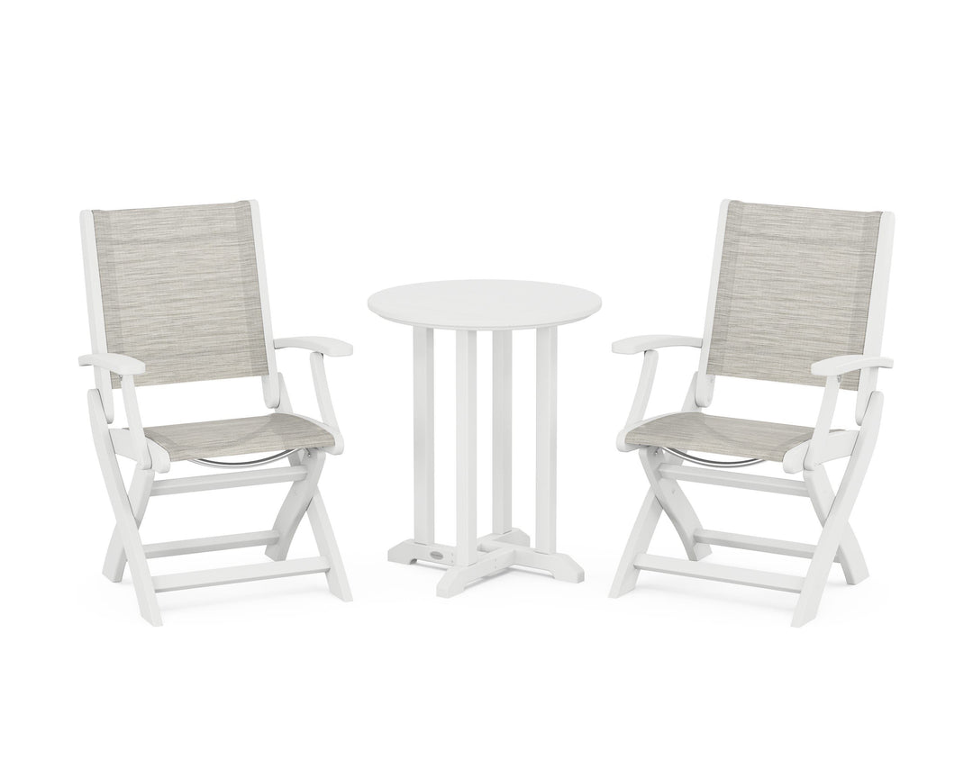 POLYWOOD® Coastal Folding 3-Piece Round Bistro Dining Set