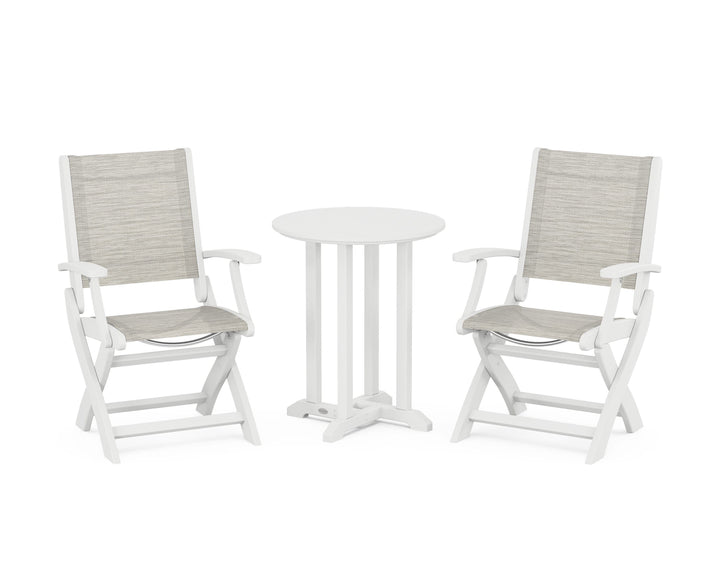 POLYWOOD® Coastal Folding 3-Piece Round Bistro Dining Set