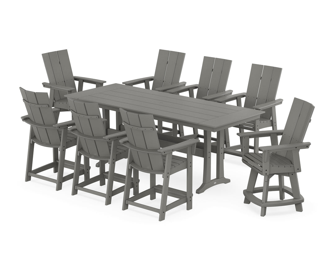 POLYWOOD® Modern Curveback Adirondack Swivel 9-Piece Farmhouse Counter Set with Trestle Legs