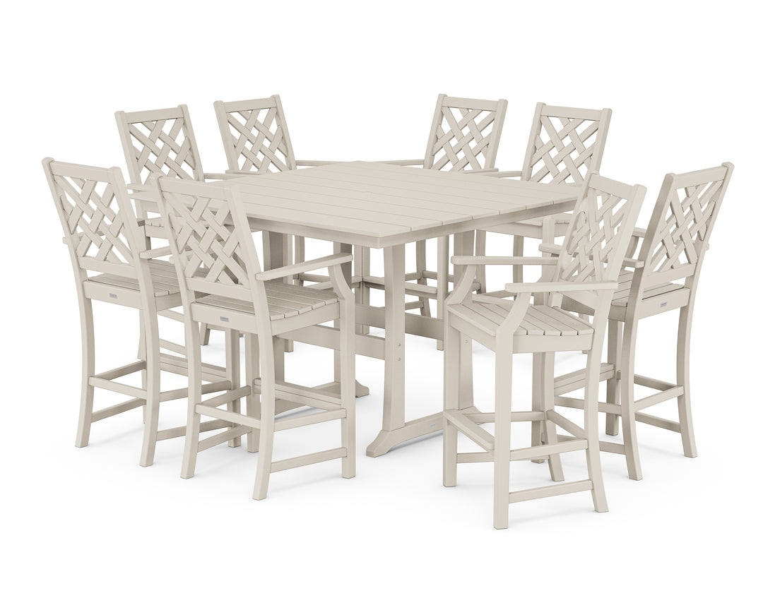 Country Living Wovendale 9-Piece Square Farmhouse Bar Set with Trestle Legs