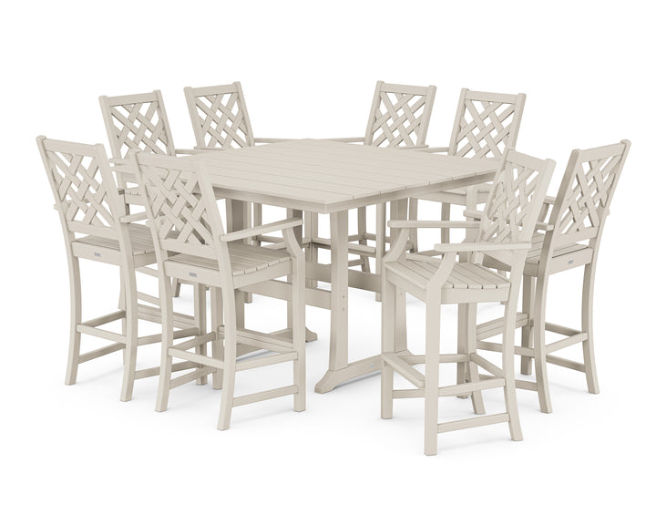 Country Living Wovendale 9-Piece Square Farmhouse Bar Set with Trestle Legs