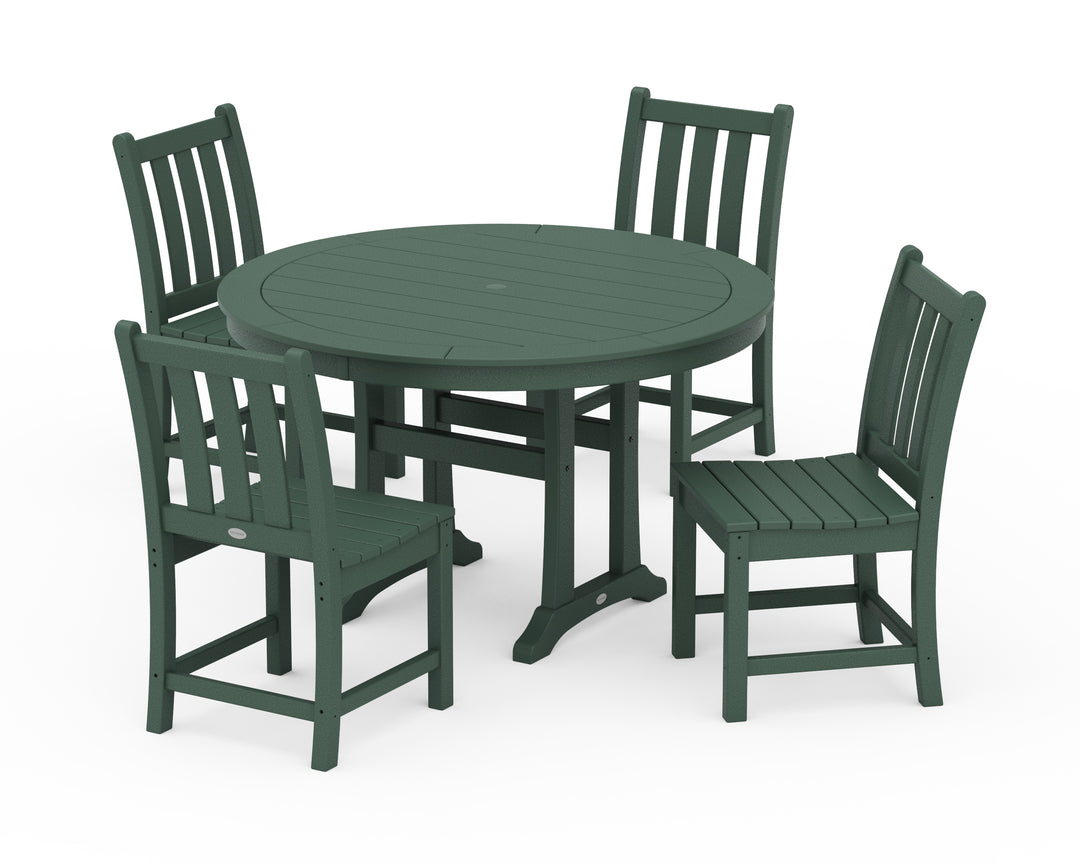 POLYWOOD® Traditional Garden Side Chair 5-Piece Round Dining Set With Trestle Legs