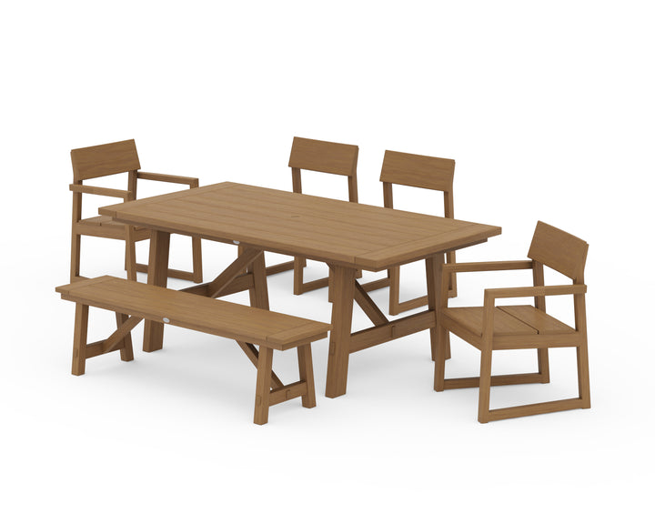 POLYWOOD® EDGE 6-Piece Rustic Farmhouse Dining Set with Bench