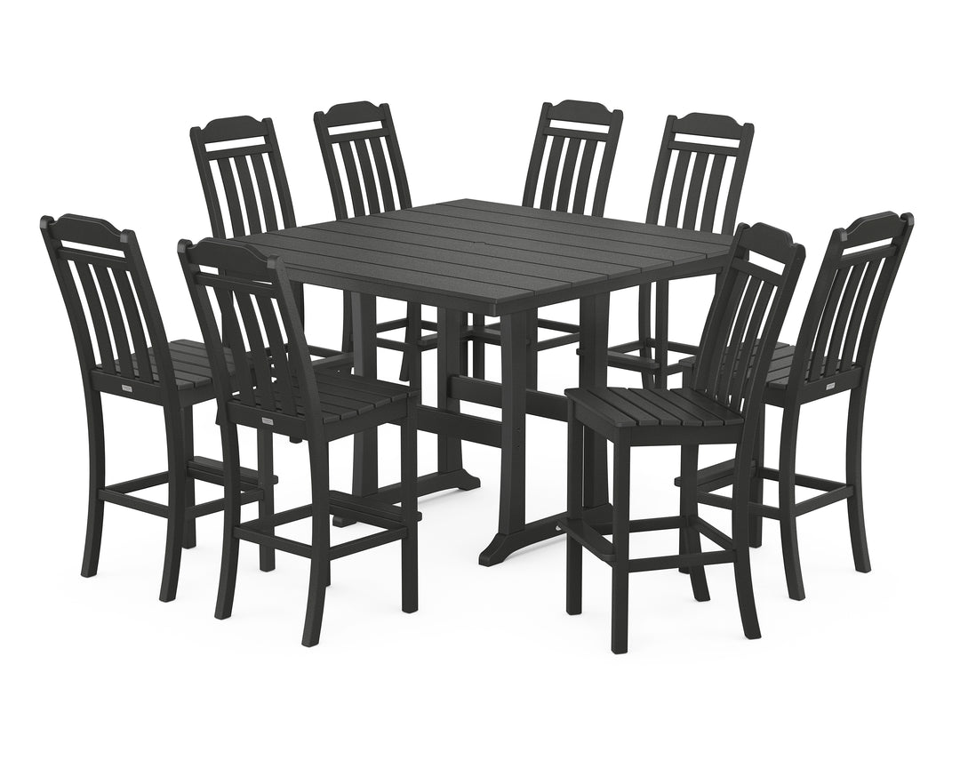 Country Living Cottage 9-Piece Square Farmhouse Side Chair Bar Set with Trestle Legs