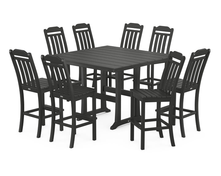 Country Living Cottage 9-Piece Square Farmhouse Side Chair Bar Set with Trestle Legs