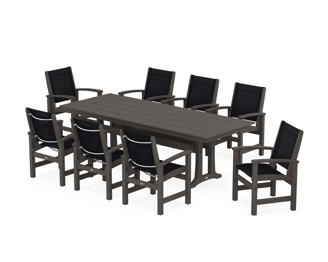 POLYWOOD® Coastal 9-Piece Farmhouse Dining Set with Trestle Legs