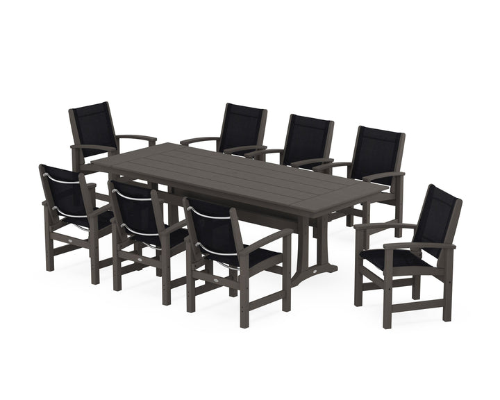 POLYWOOD® Coastal 9-Piece Farmhouse Dining Set with Trestle Legs