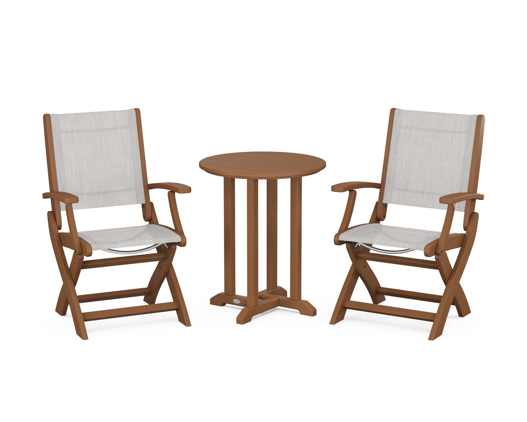 POLYWOOD® Coastal Folding 3-Piece Round Bistro Dining Set