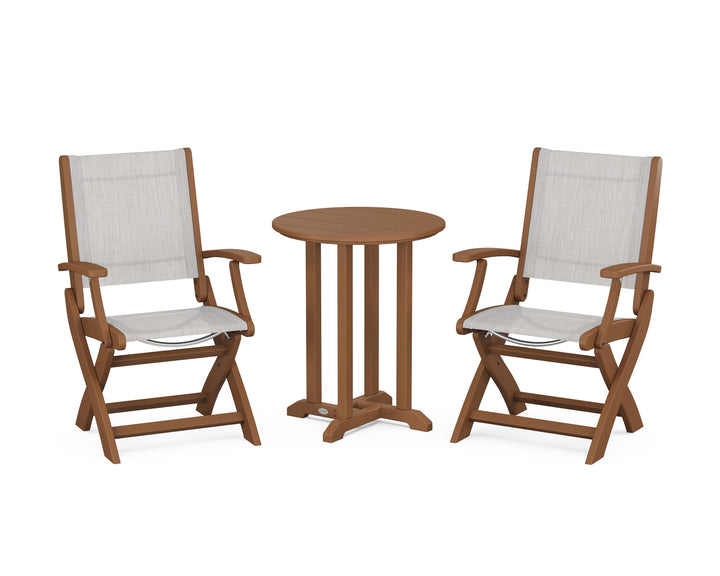 POLYWOOD® Coastal Folding 3-Piece Round Bistro Dining Set