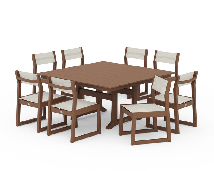 POLYWOOD® EDGE Sling Side Chair 9-Piece Farmhouse Trestle Dining Set