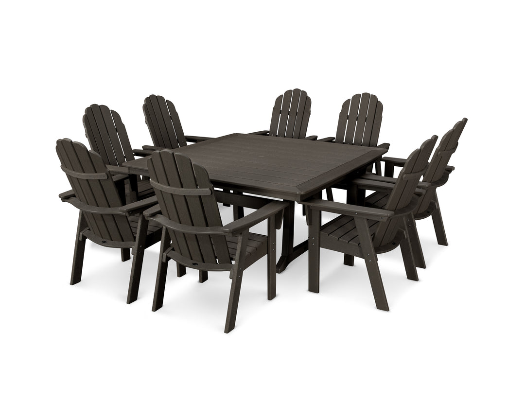 POLYWOOD® Vineyard Curveback Adirondack 9-Piece Nautical Trestle Dining Set