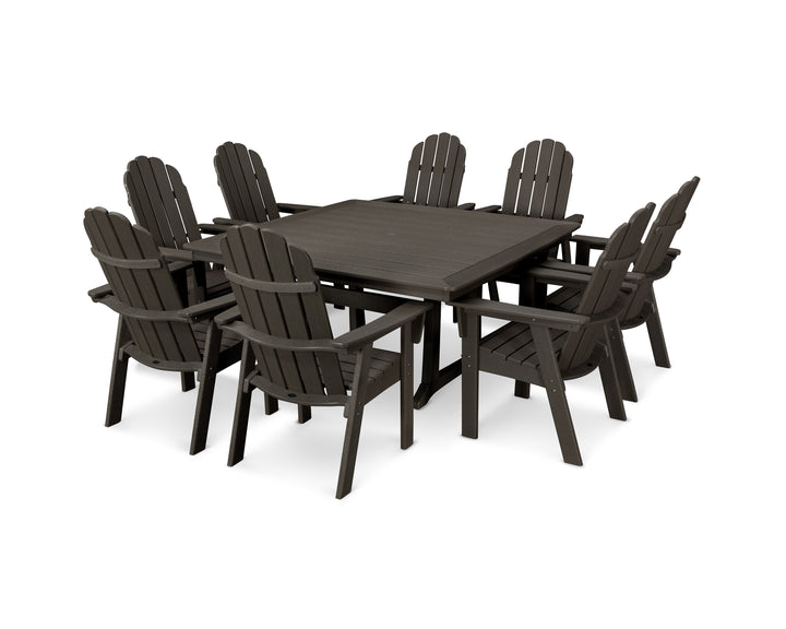 POLYWOOD® Vineyard Curveback Adirondack 9-Piece Nautical Trestle Dining Set