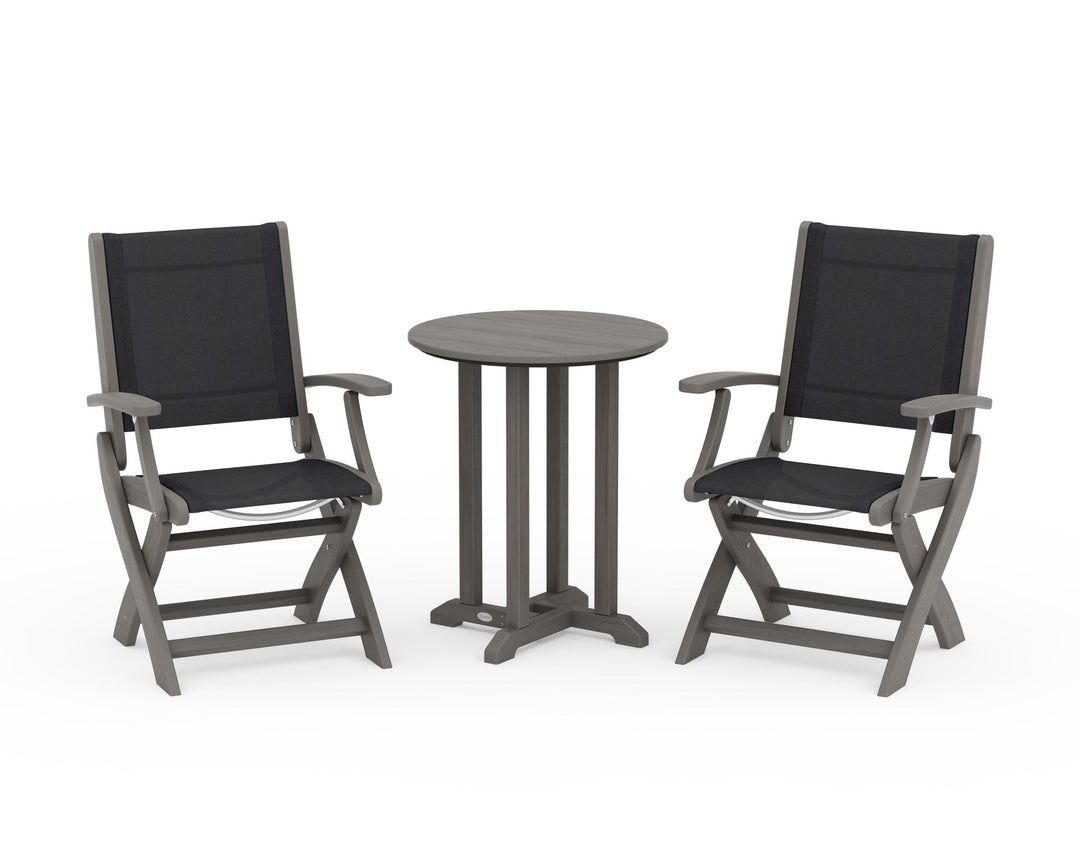 POLYWOOD® Coastal Folding 3-Piece Round Bistro Dining Set