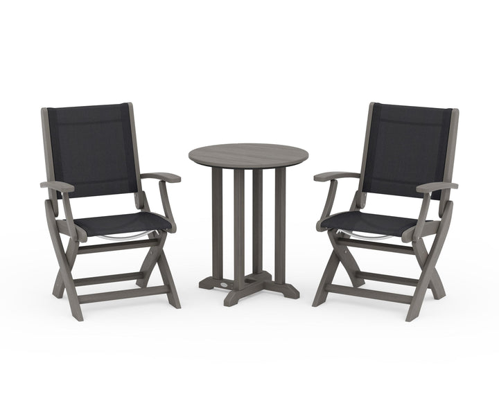POLYWOOD® Coastal Folding 3-Piece Round Bistro Dining Set